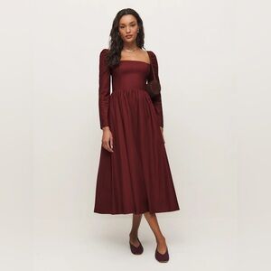 NWT Reformation Elly Burgundy Long Sleeve Dress in Chianti